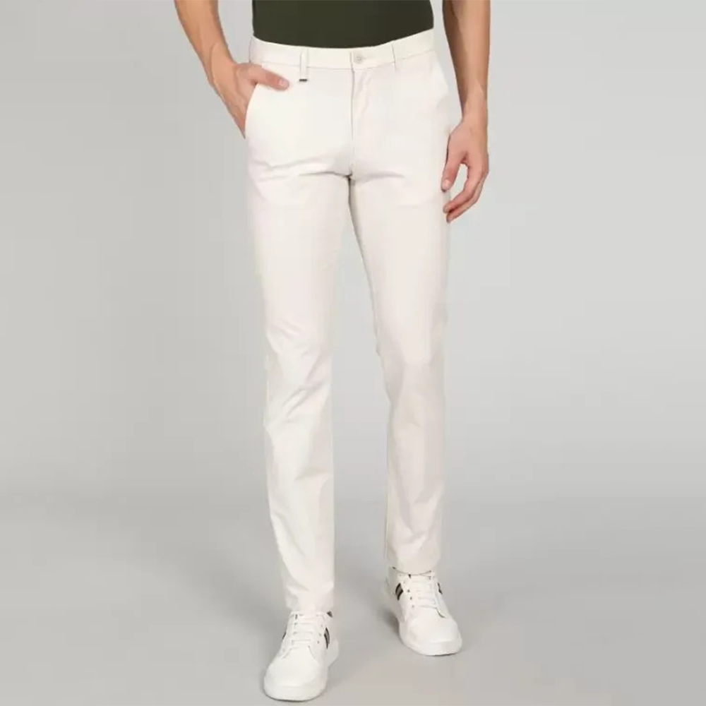 Cotton Semi Stretched Chinos Gabardine Pant For Men - White - PGS007