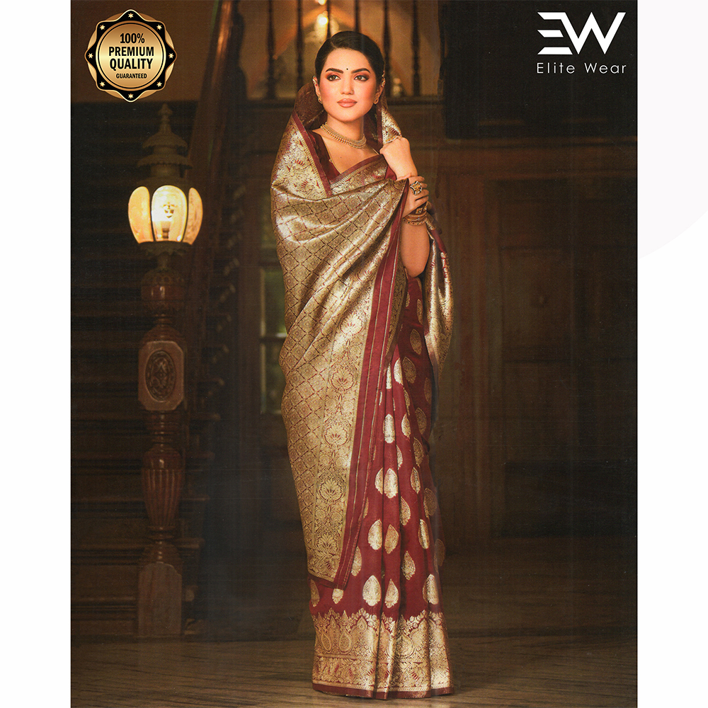 Gujrati Pure Handloom Katan Saree with Blouse Piece for Women - Red Wine - A-643 B