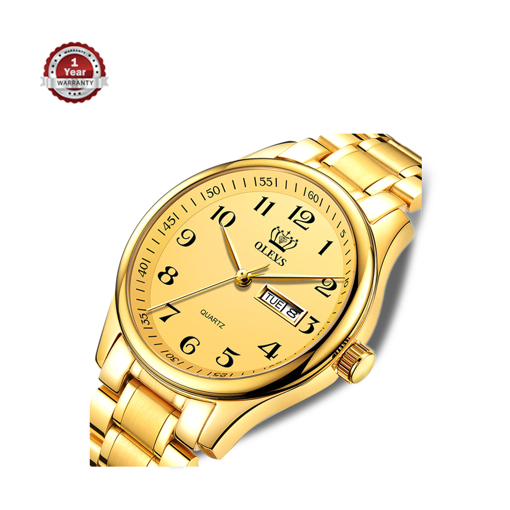 Olevs 5567 Stainless Steel Analog Wrist Watch For Men - Golden