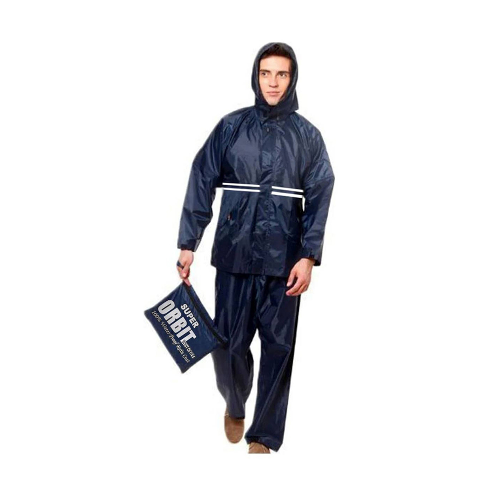Nylon Rain Coats Waterproof Jacket and Pant with Bag for Men - Navy Blue
