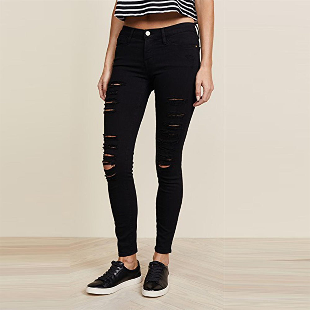 Ripped Denim Jeans Pant For Women - Black - u3060
