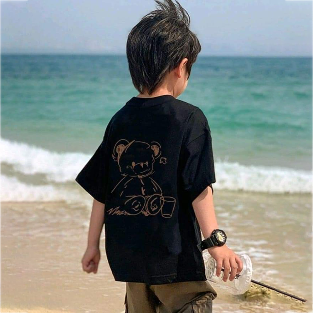 Cotton Printed Half Sleeve T-Shirt For Boys - Black