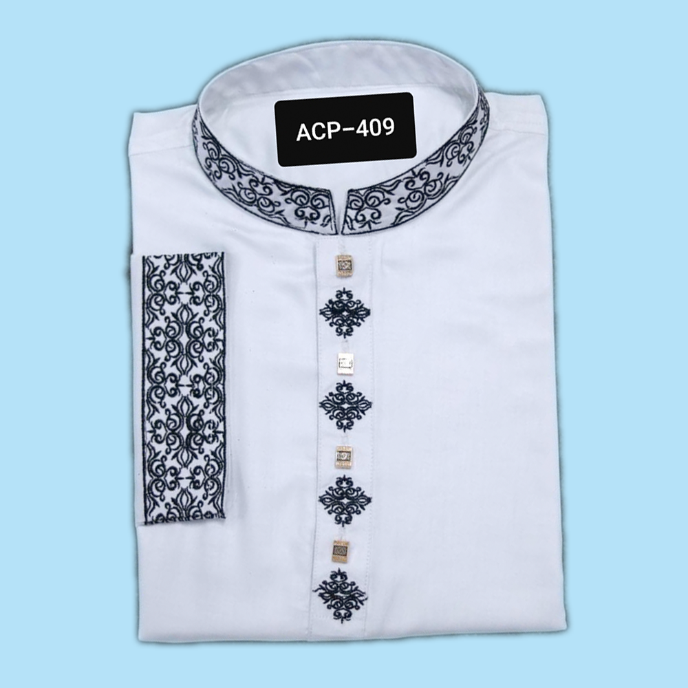 Cotton Embroidery Panjabi For Men White ACP 409