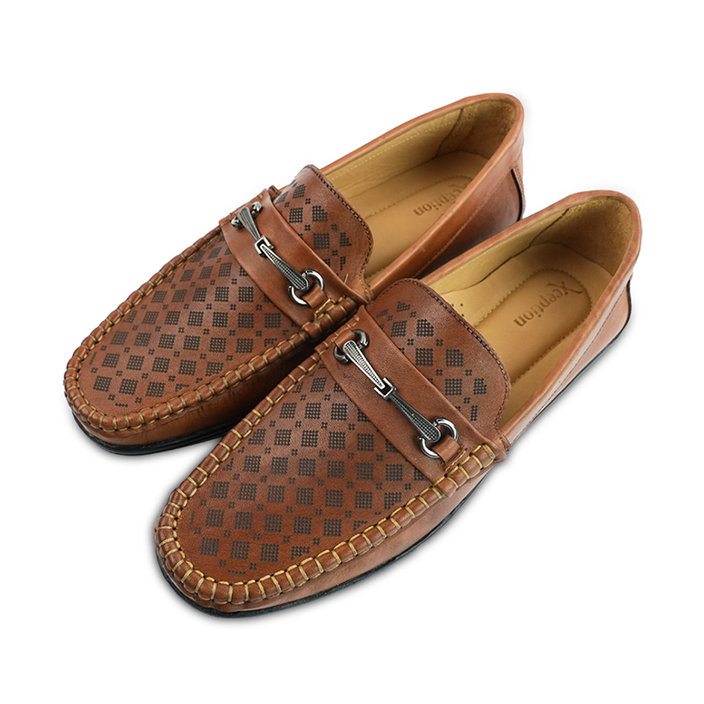 Leather Handmade True Moccasin Shoes for Men - Tan
