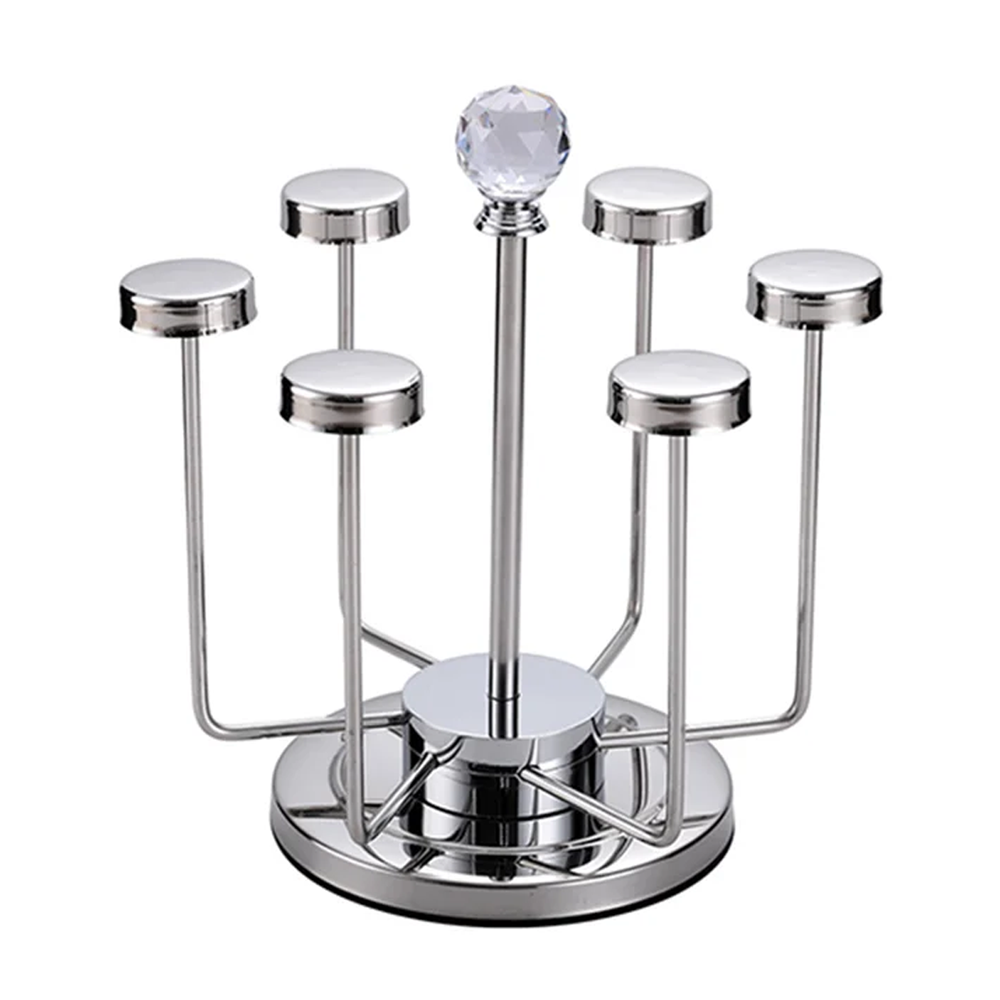 Stainless Steel Rotating Cup Mug Glass Holder Rack - Silver