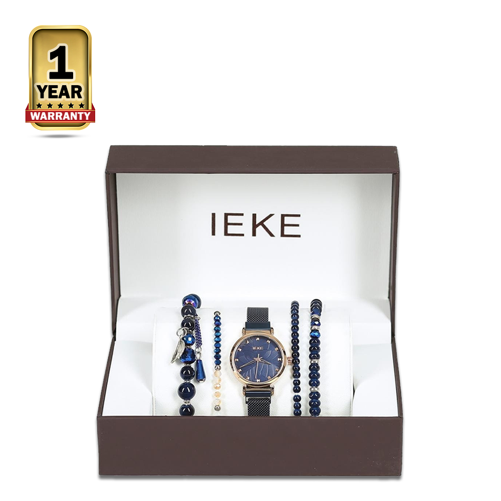 IEKE Stainless Steel Classic Analog Watch For Women - Rose Gold and Royal Blue - 88055