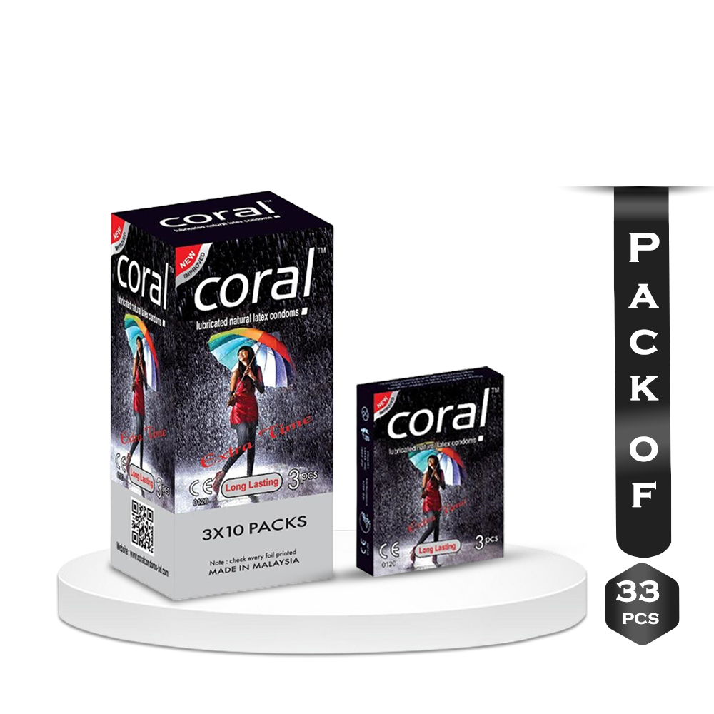 Pack of 33Pcs Coral Extra Time Black Condom