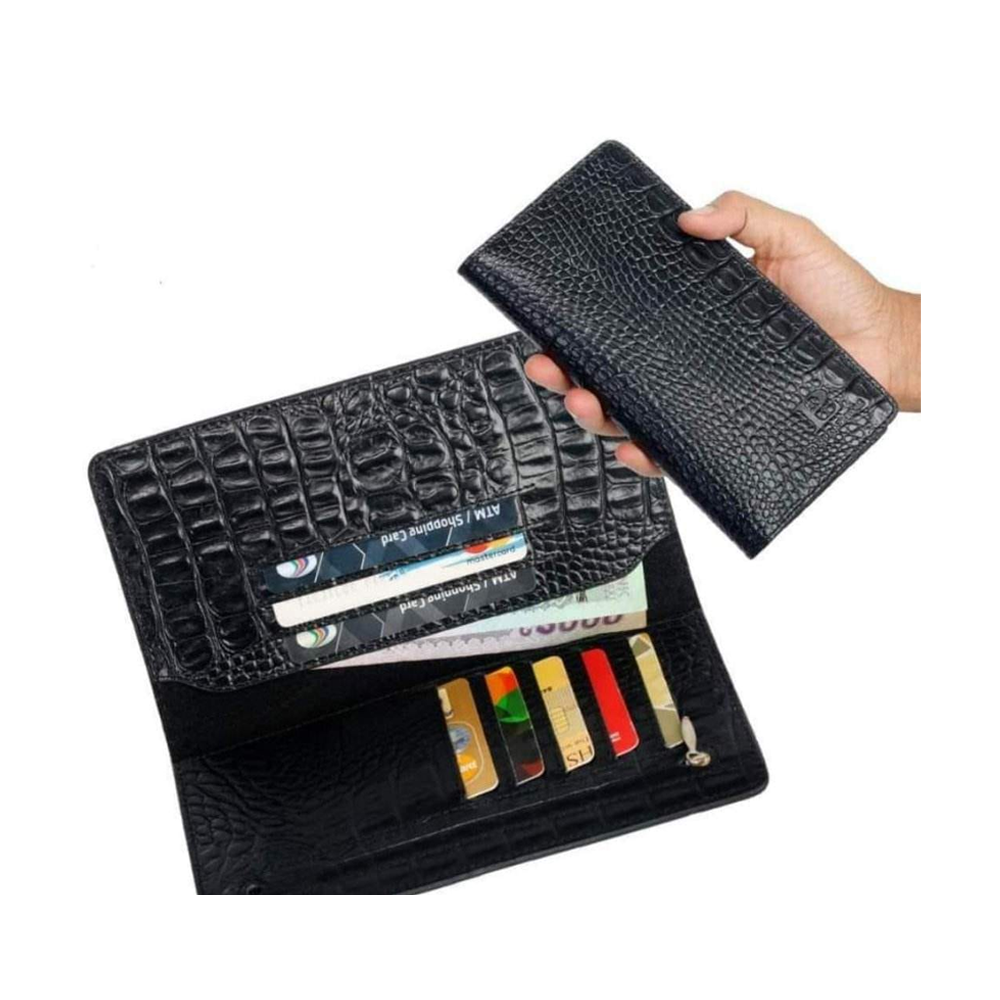 Crocodile Embossed Leather Wallet for Men - Black - W-04