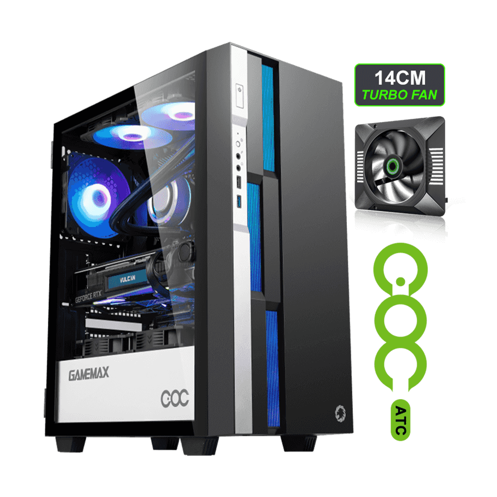 GameMax Brufen C3 BW 3609 Midi ATX Tower Gamming Case With 1Pcs ARGB & 1Pcs Coc Fan Tampered Glass Side Panel - Black