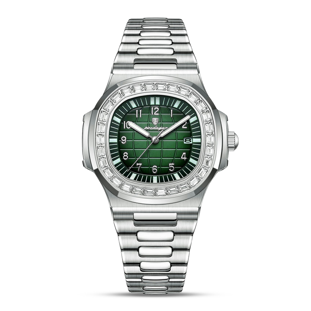 Poedagar 617 Stainless Steel Quartz Wrist Watch For Men - Green and Silver