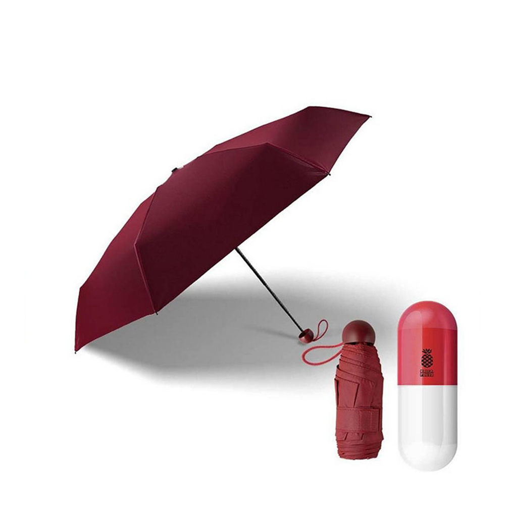 Mini Folding Capsule Umbrella With Cute Capsule Case - Maroon