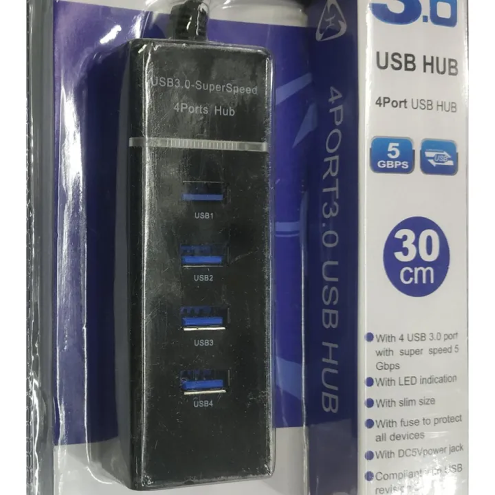 4 Port USB Hub 3.0 - Black