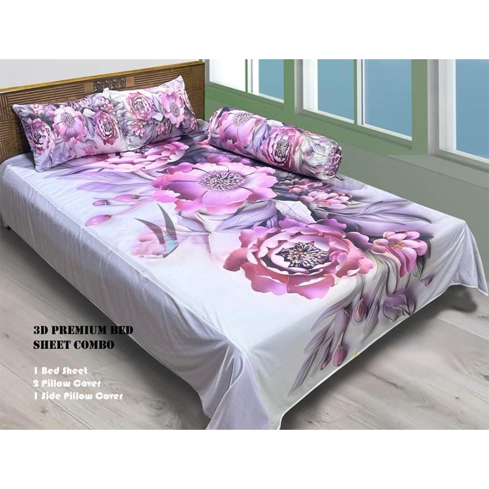 China Cherry Cotton King Size 3D Design Bedsheet With Pillow Covers - Multicolor - HS-00056