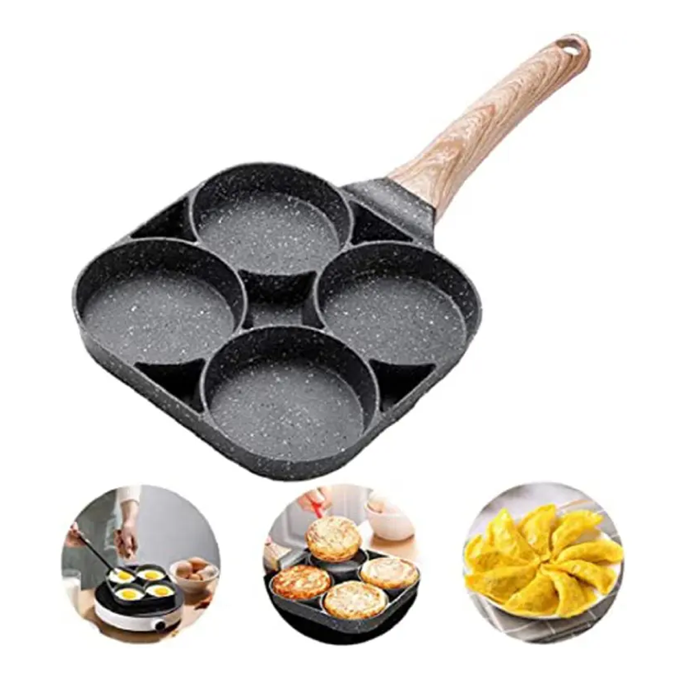 Aluminium 4-Hole Omelet Maker Frying Pan - Black