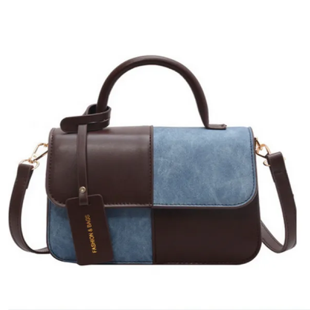 PU Leather Crossbody and Shoulder Bag For Women - Chocolate and Blue