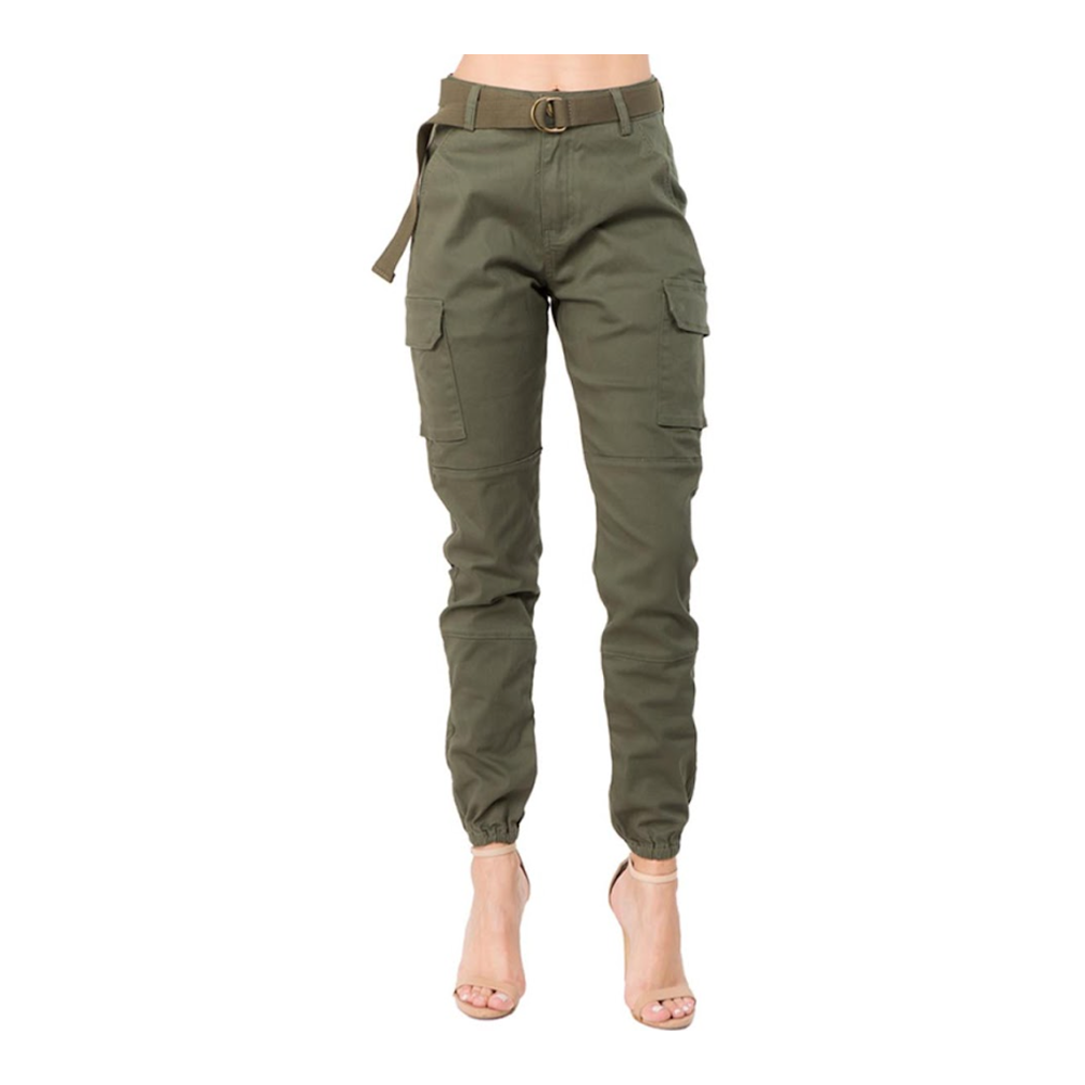 Cotton Twill Joggers Pant For Women with 6 Pockets - Olive - u3044