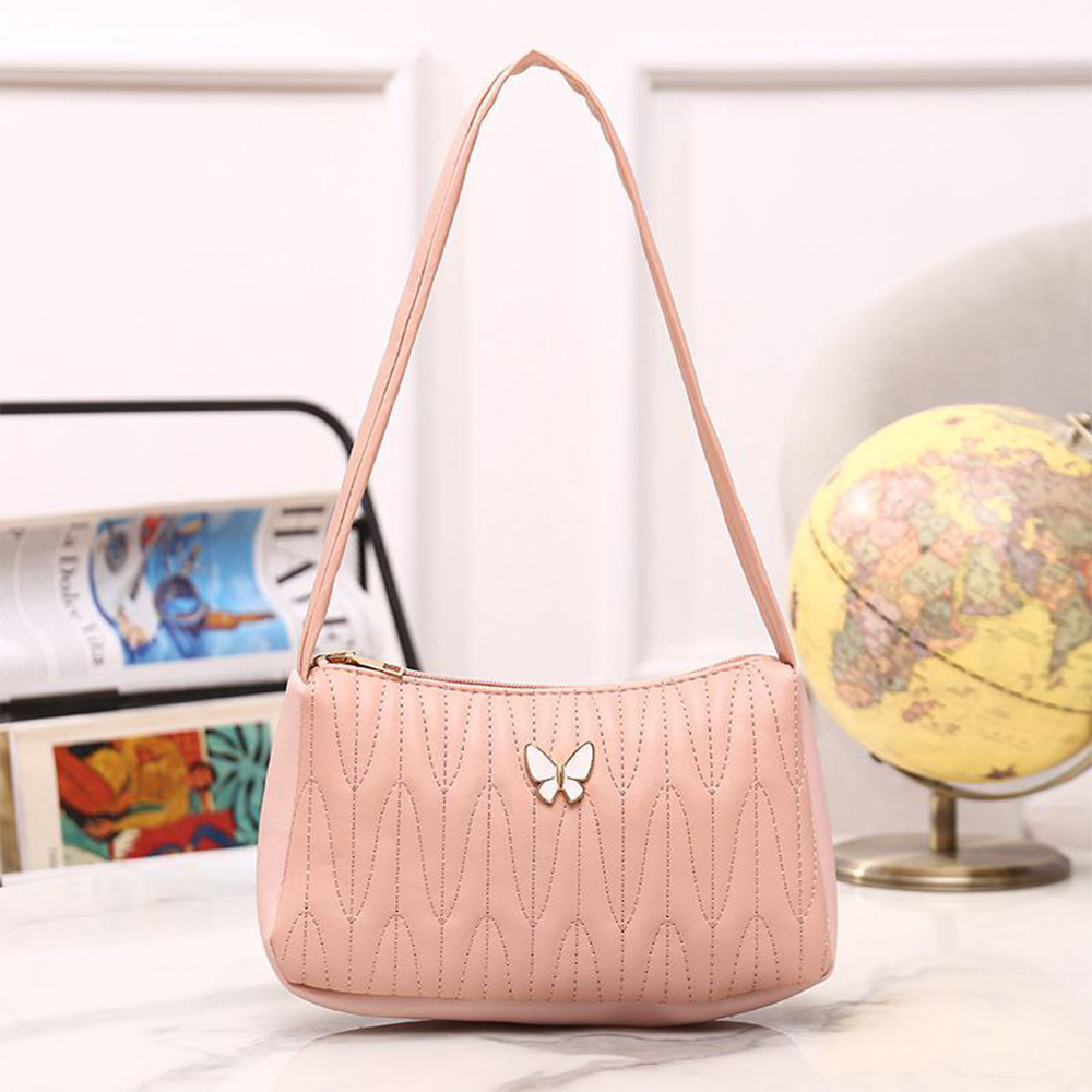 PU Leather Butterfly Decor Shoulder Bag For Women - Pink - HS 00073