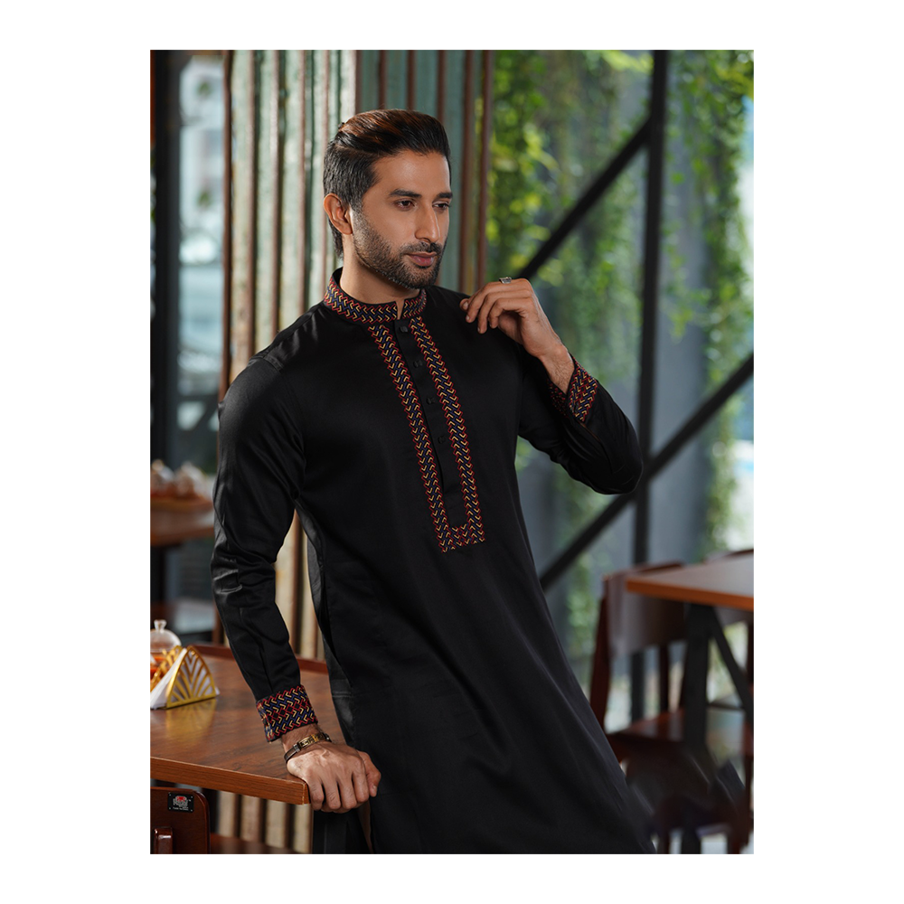 MaleWear Premium Cotton Panjabi for Men - Black - TW - 32