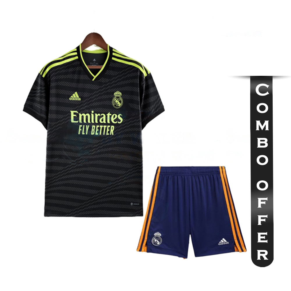 Combo of Real Madrid Mesh Cotton Short Sleeve Third Jersey and Short Pant - Real T2