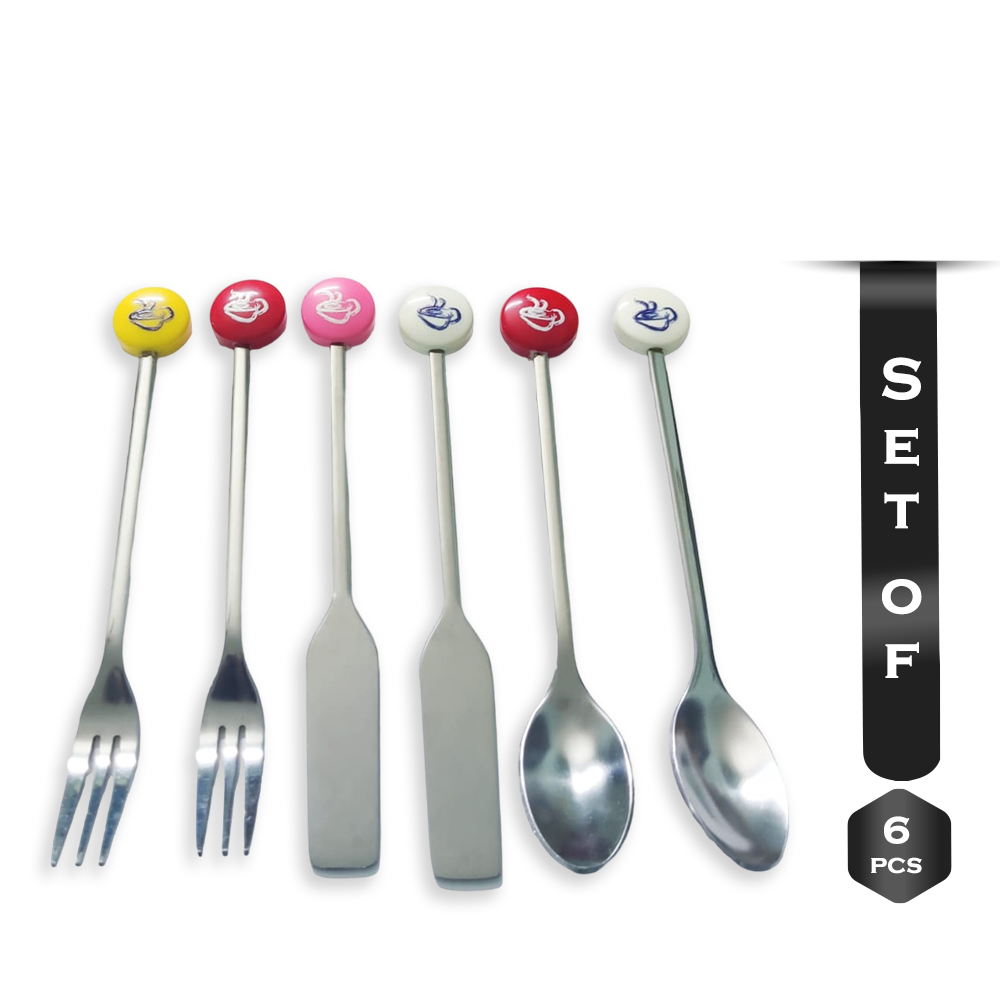 Set Of 6Pcs Stainless Steel Fork Spoon Set - Multicolor