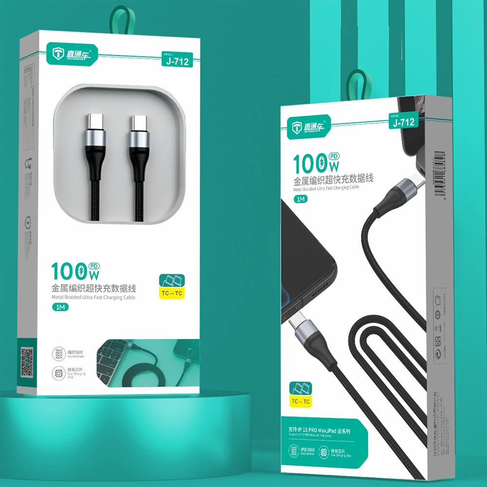 CASIFY J712 100W Type C to Type C Fast Charging Cable - Black
