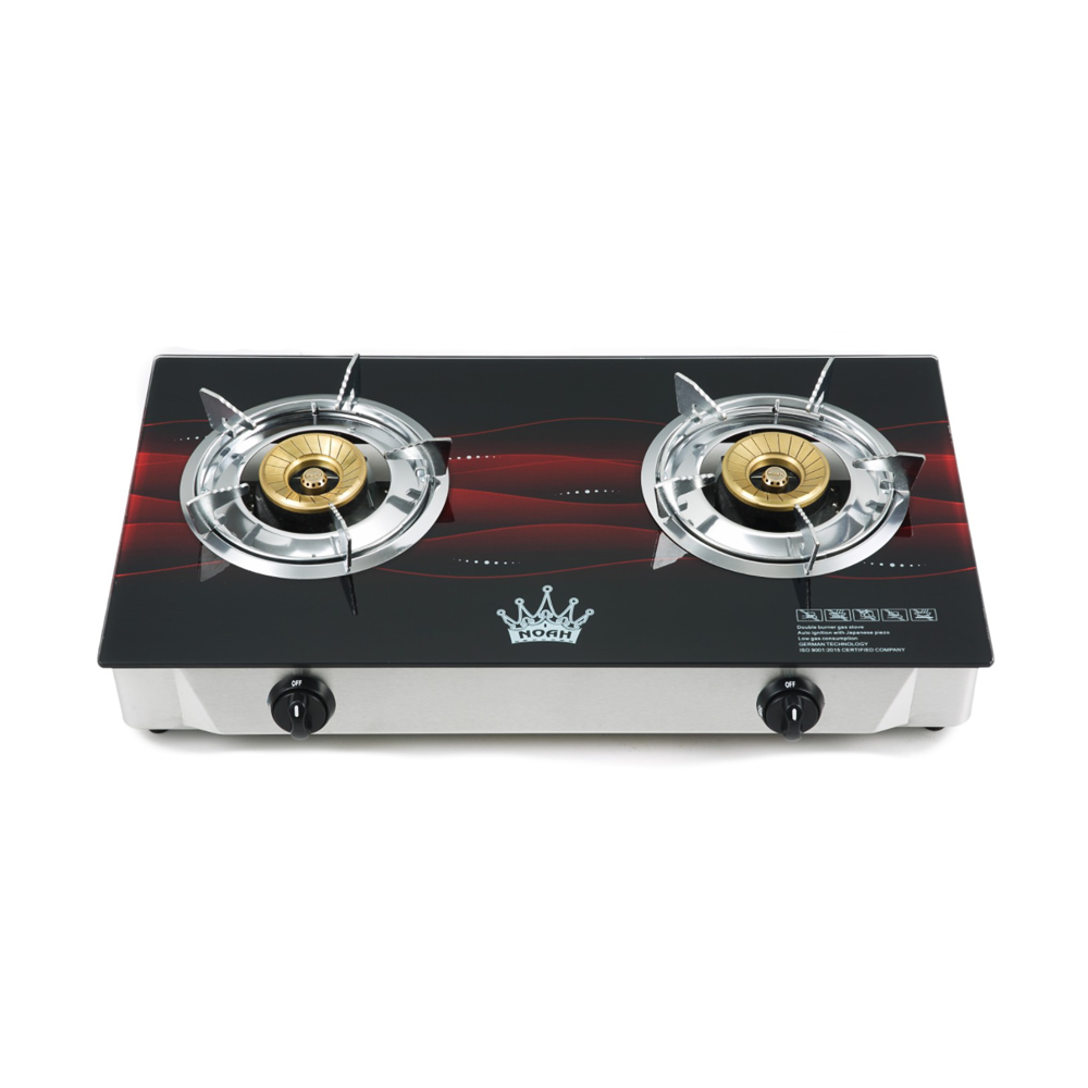 NOAH Double Burner Glass Gas Stove - Black