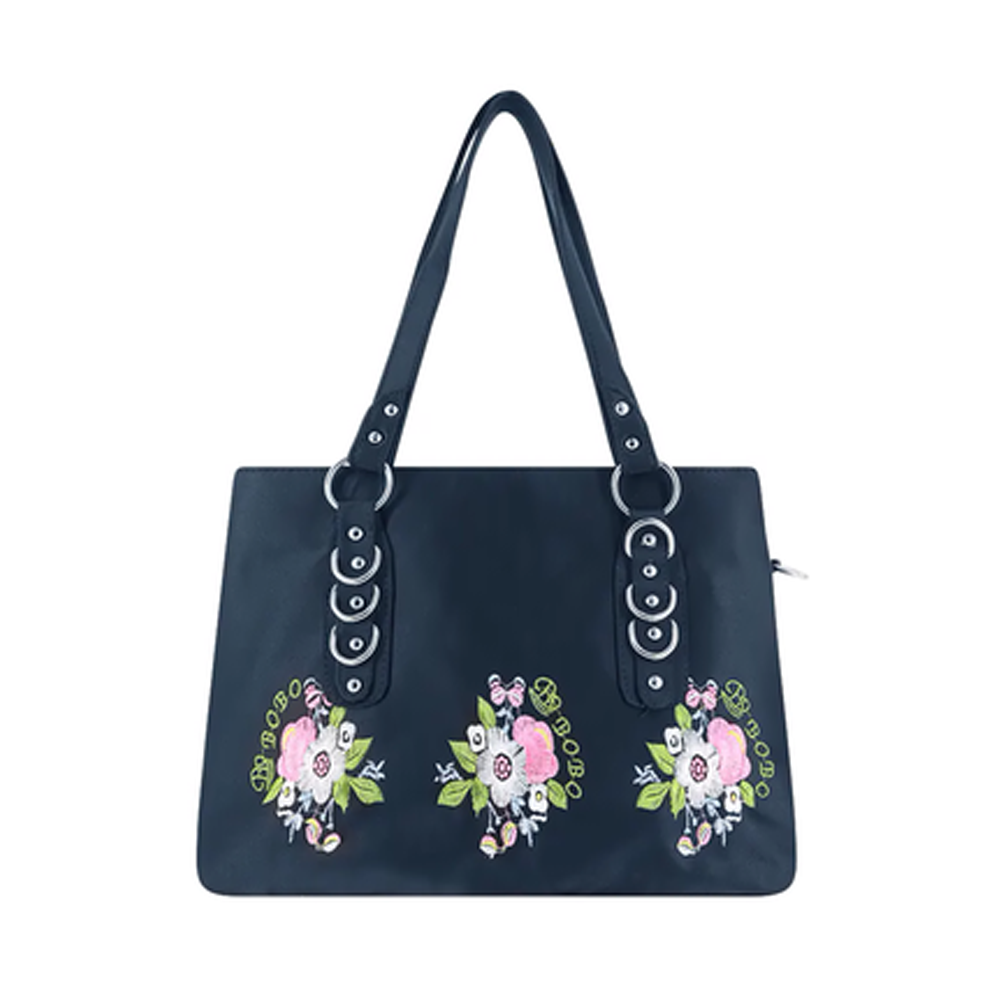 Nylon and Polyester with Embroidery Hand Bag For Women - Navy Blue