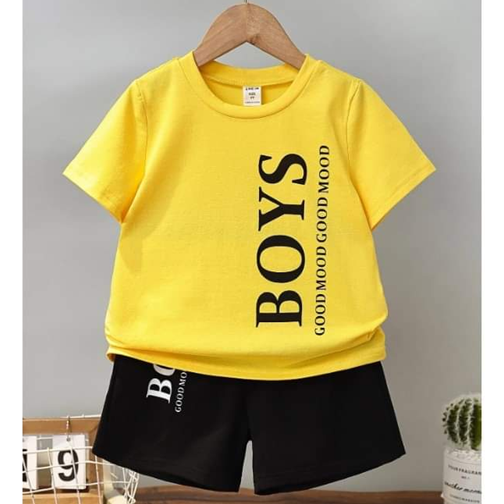 Soft Cotton T-Shirt and Pant Set For Boys - Yellow and Black