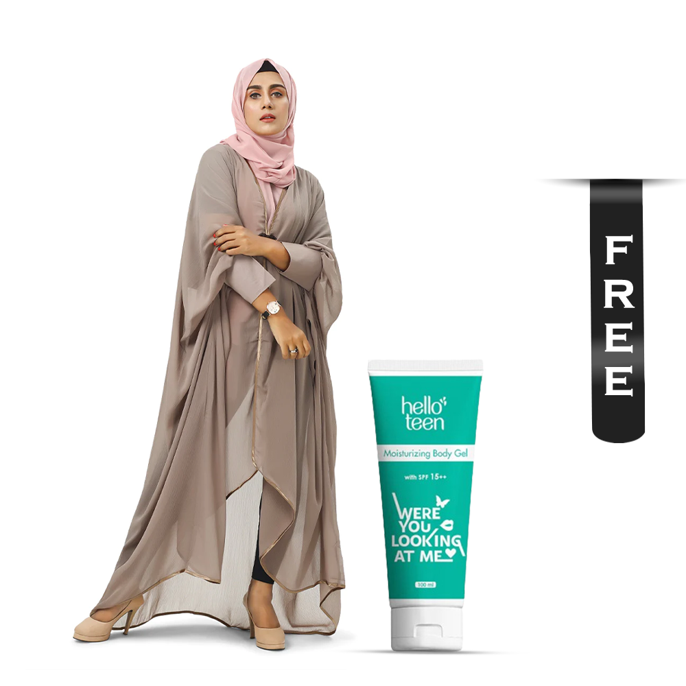 Chiffon Hiba Abaya Burkha for Women - Nude Shade With Hello Teen  Moisturizing Body Gel - 100ml Free - 0823-000224