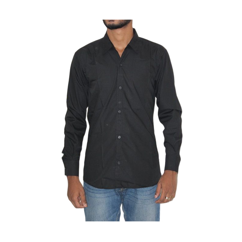 Cotton Full Sleeve Formal Shirt For Men - Black - 3154