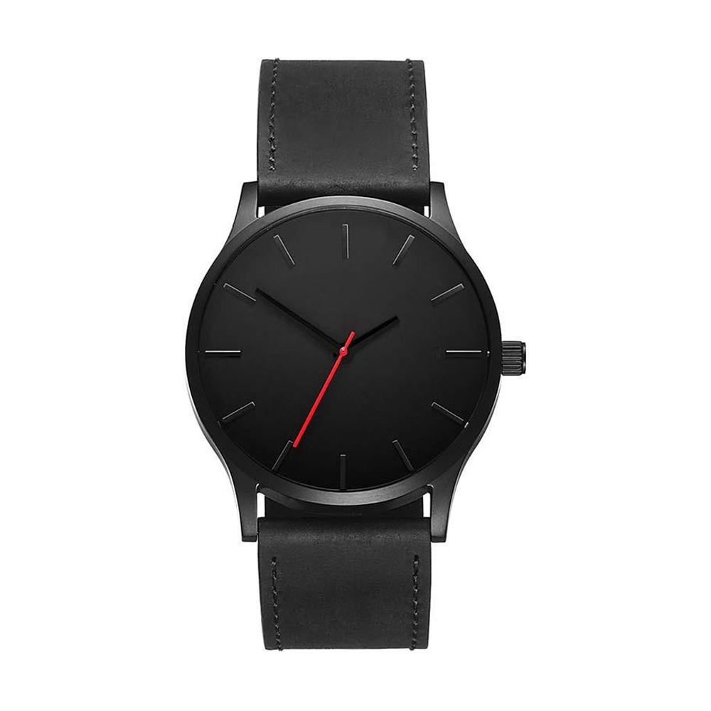 Leather Fashion Wrist Watch For Men - Black