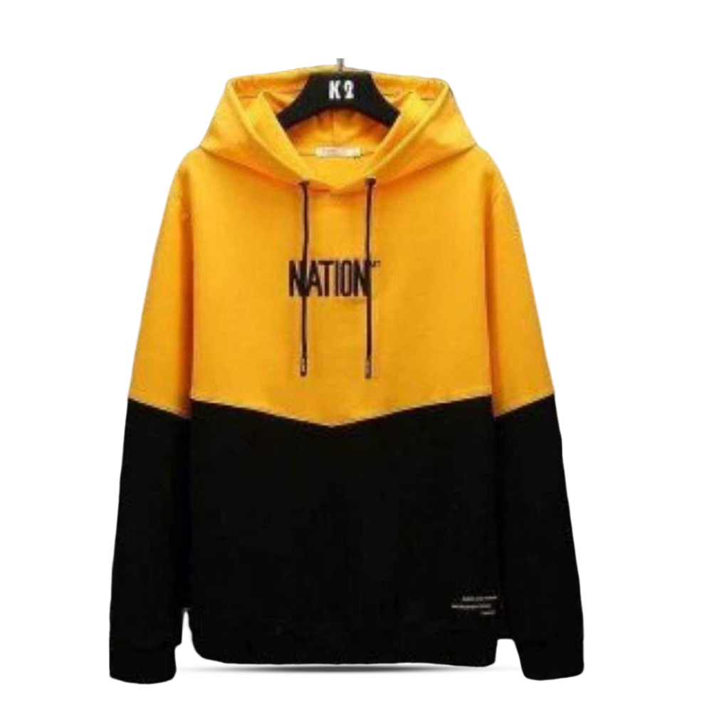 Cotton Fleece Hoodie Jacket for Man - Yellow And Black - H-35