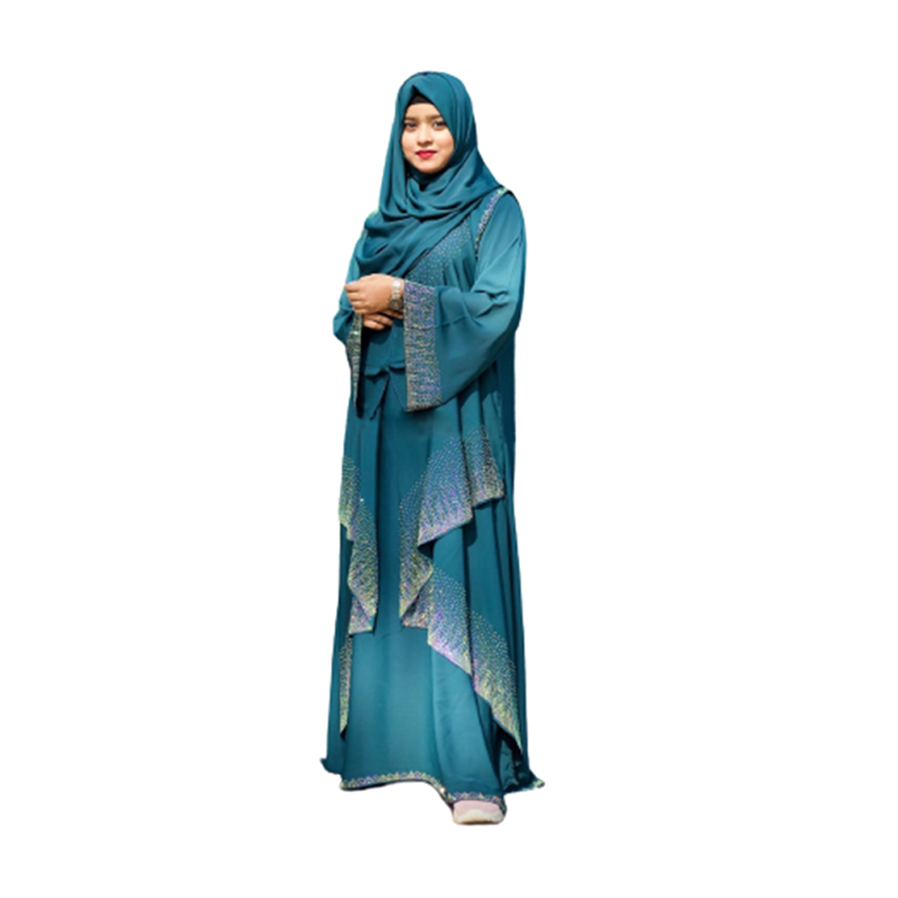 Dubai Cherry Abaya Koti Burka with Hijab For Women - Blue - Bk-P9