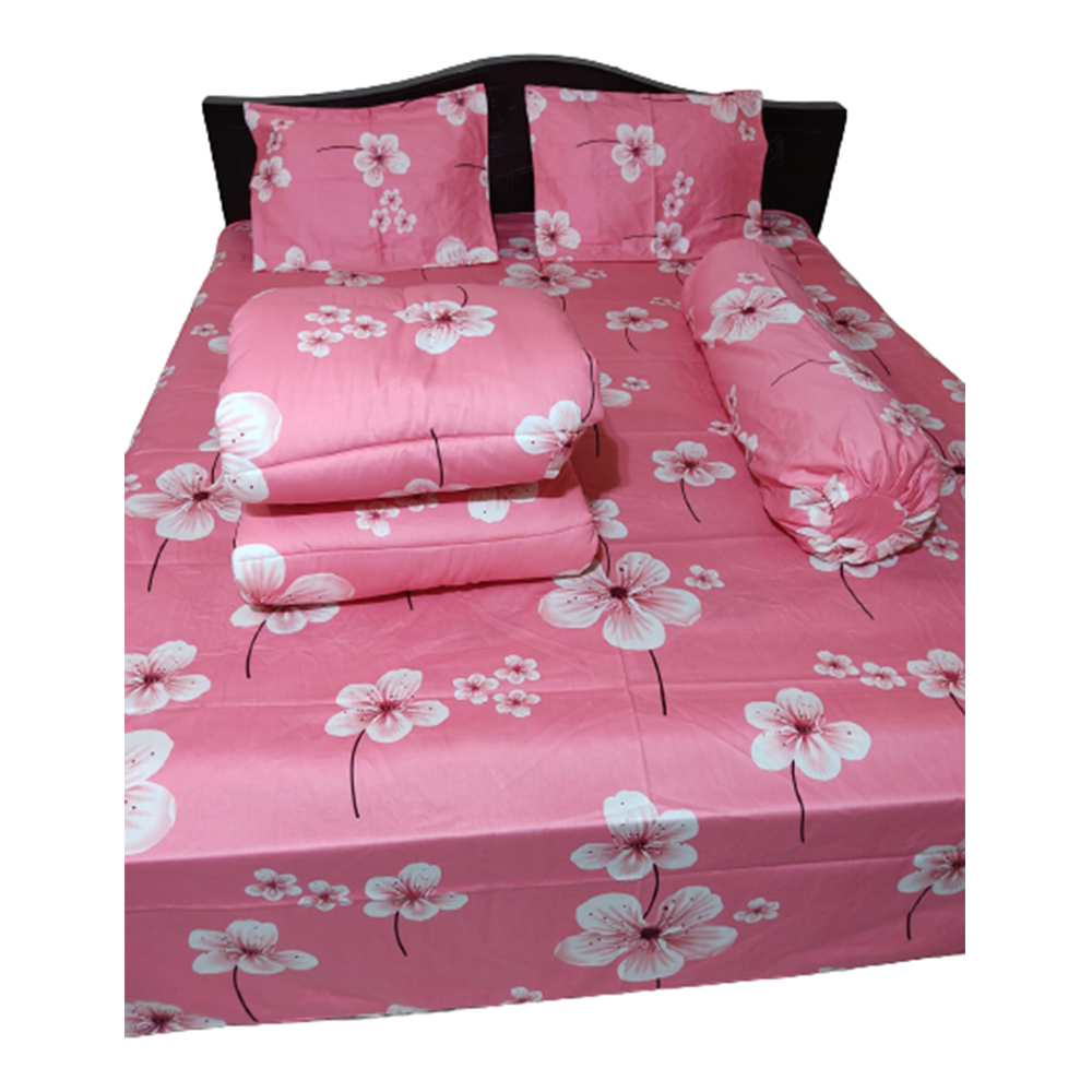 Twill Cotton King Size Five In One Comforter Set - Pink - CFS-110