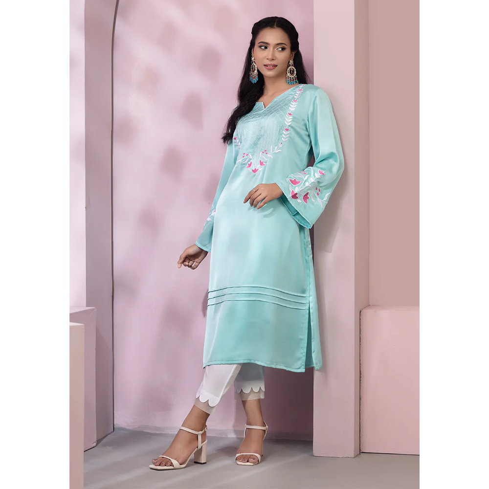 Crepe Silk Kurti For Women - Pastel Blue - 1222 000082