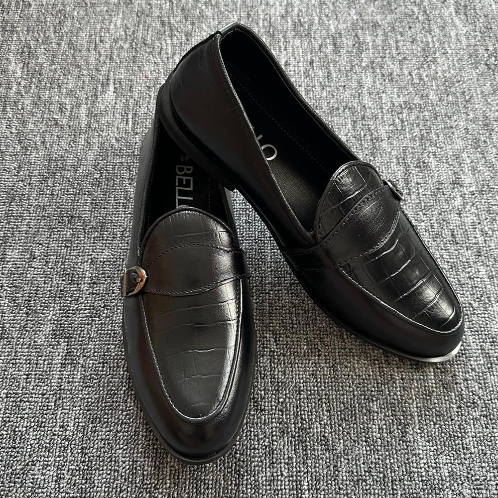 Leather Casual Belt Loafers	For Men - Black - 103-084