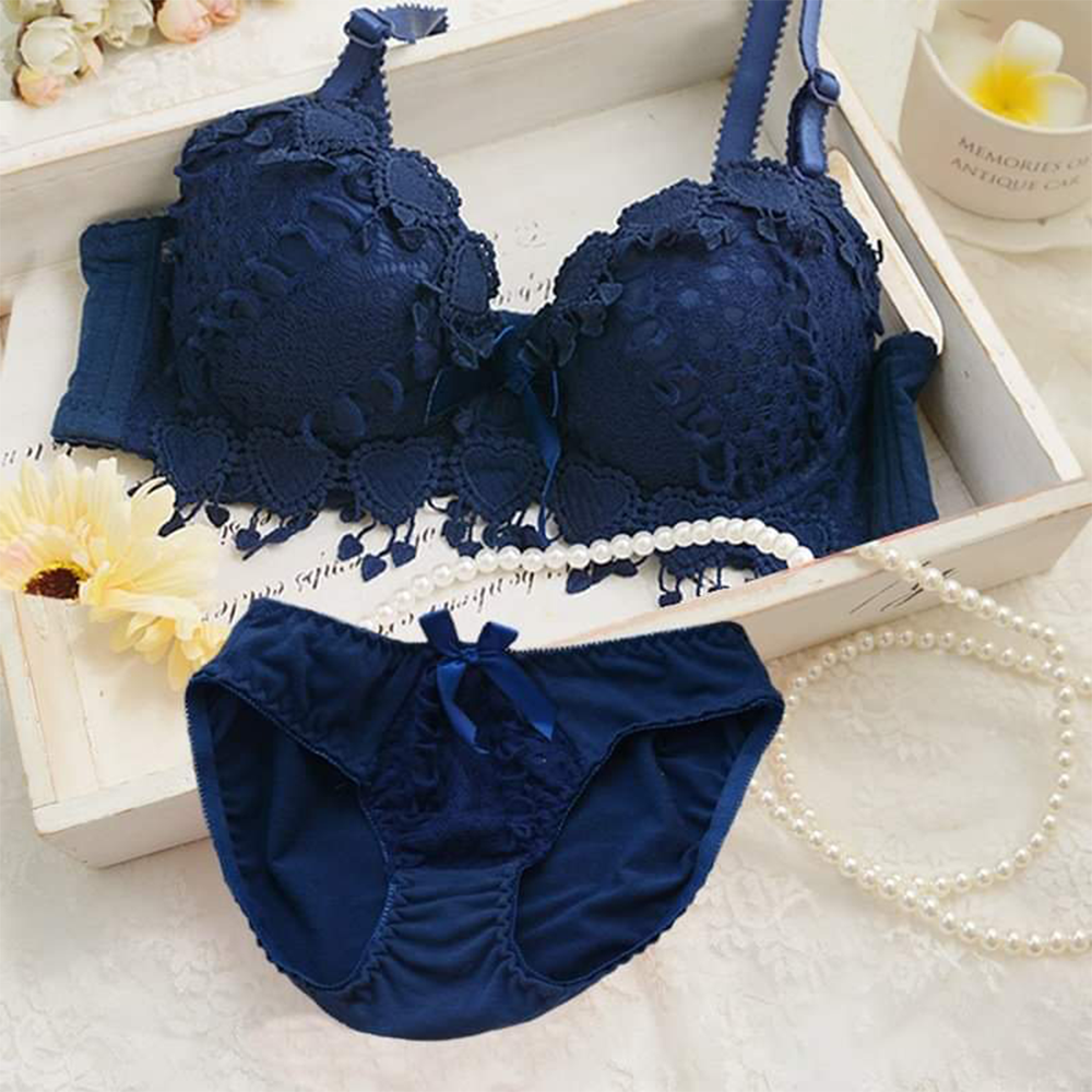 DARK BLUE LACE BRA SET