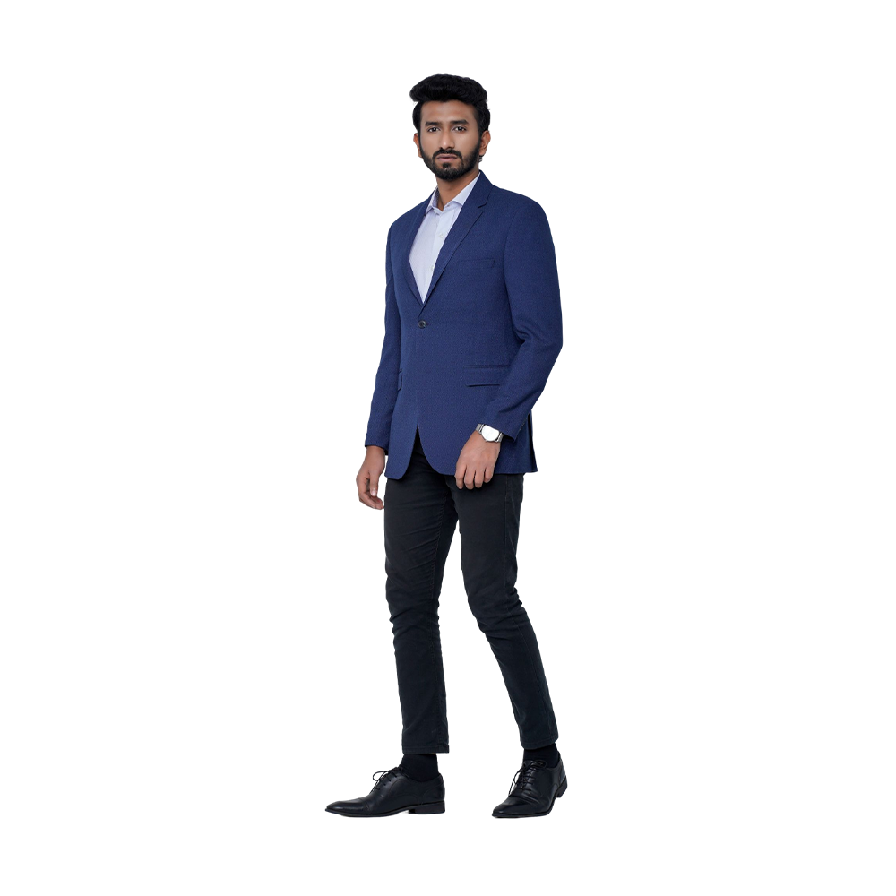 OCODE Cotton Single Blazer For Men - Blue - MB-7799