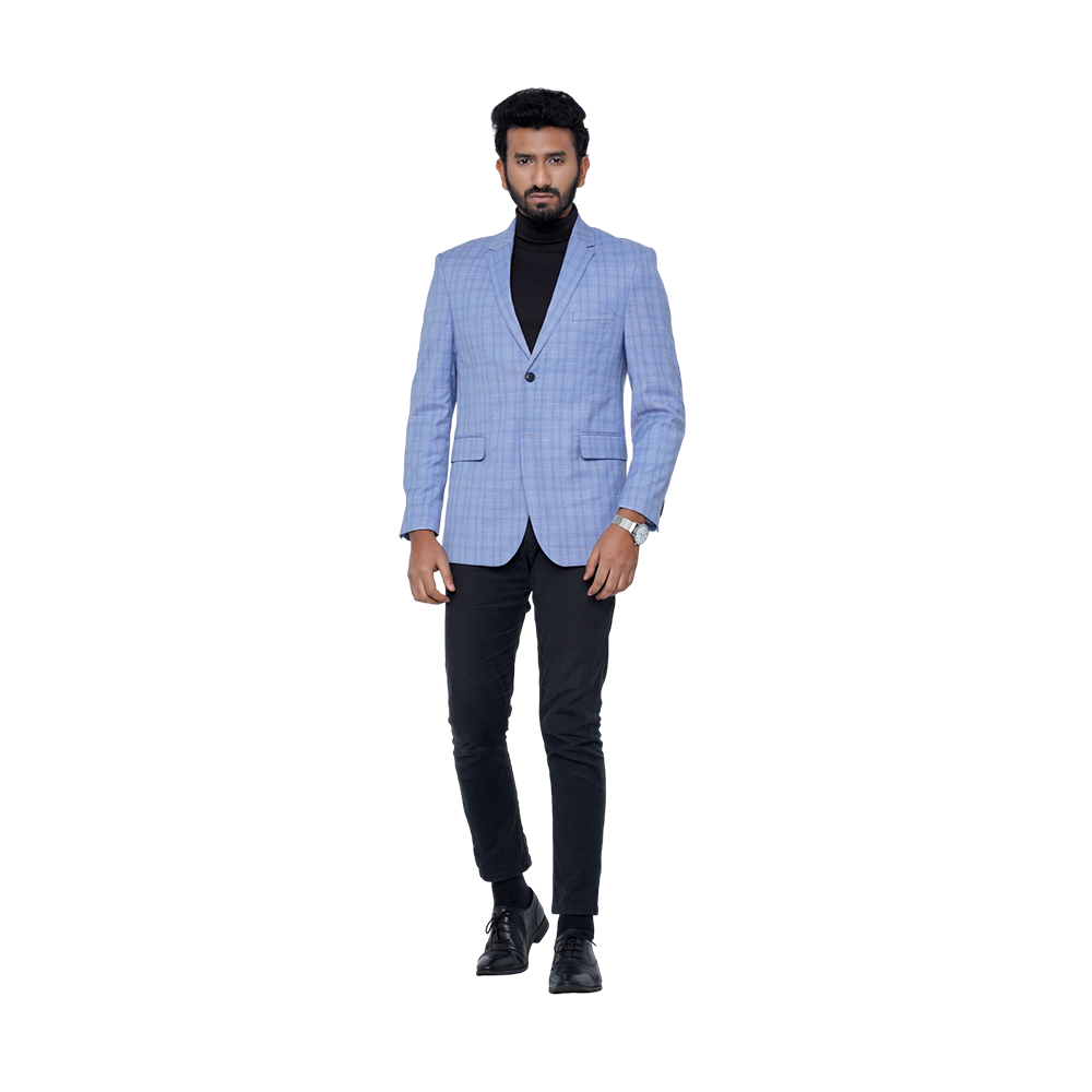 OCODE Cotton Single Blazer For Men - Blue Check - MB-7813