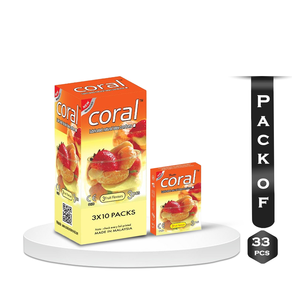 Pack of 33Pcs Coral 3 Fruit Flavour Frutty Condom