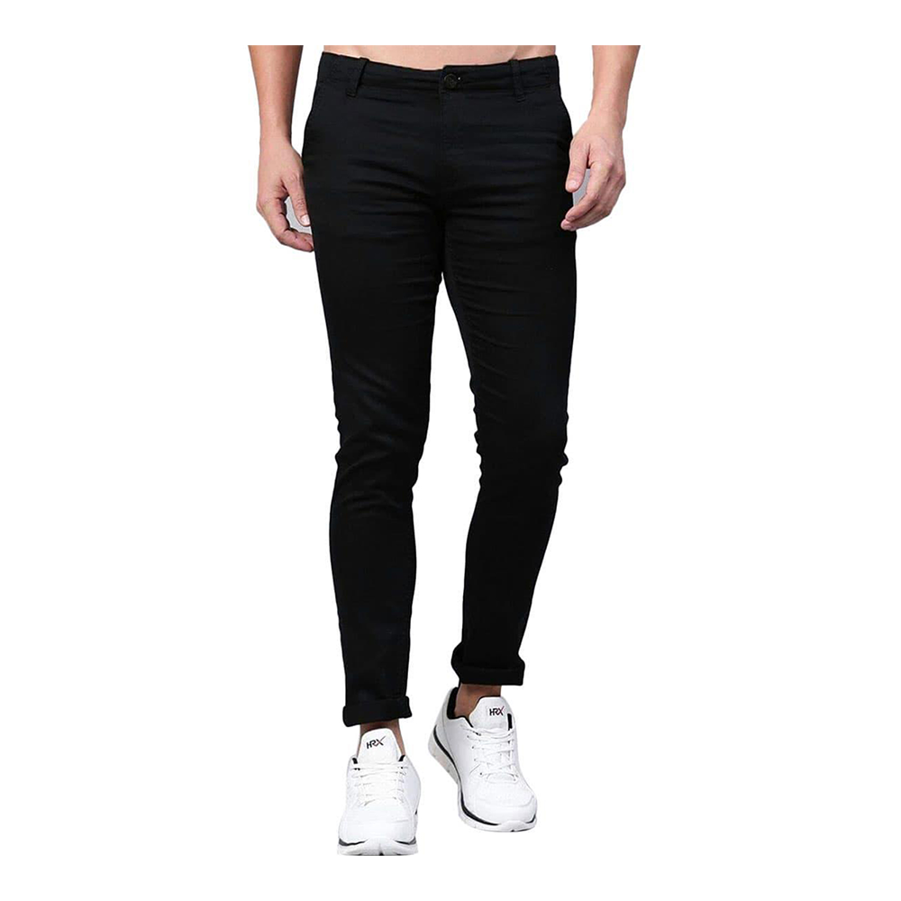 Cotton Chinos Gabardine Pant For Men - Deep Black - NZ-3146