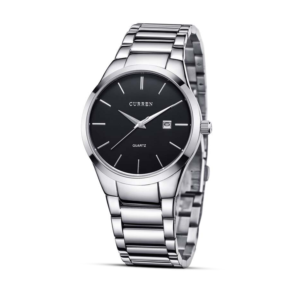 Curren 8106 Stainless Steel Wrist Watch for Men - Silver and Black