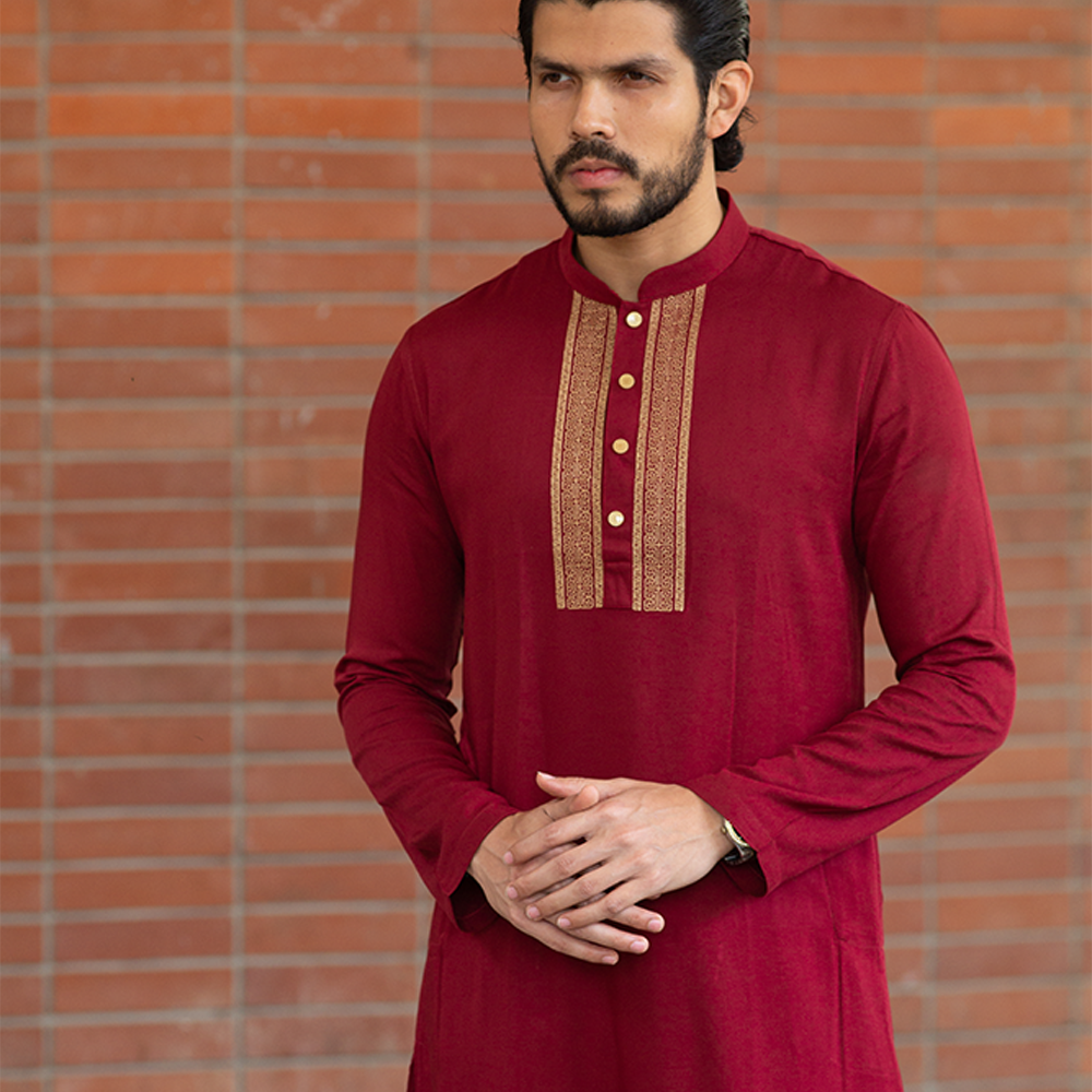 Cotton Embroidery Panjabi For Men RD 18 Dark Red