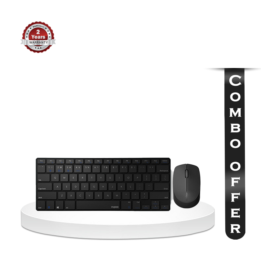 Combo Of 2 Rapoo 9000m Multi-Mode Wireless Keyboard Mouse - Black