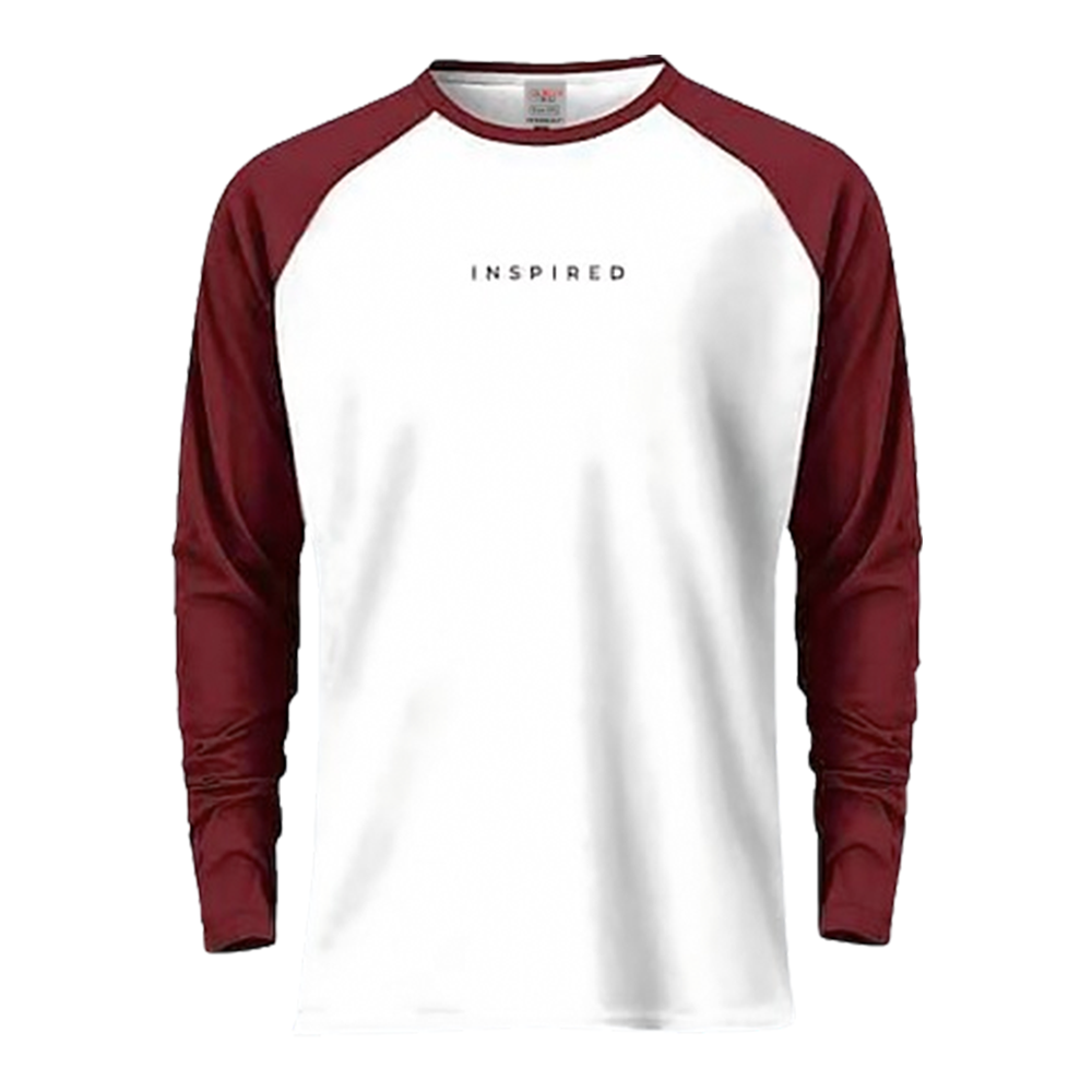 Cotton Reglan Full Sleeve T-Shirt for Men - White and Maroon - 1012