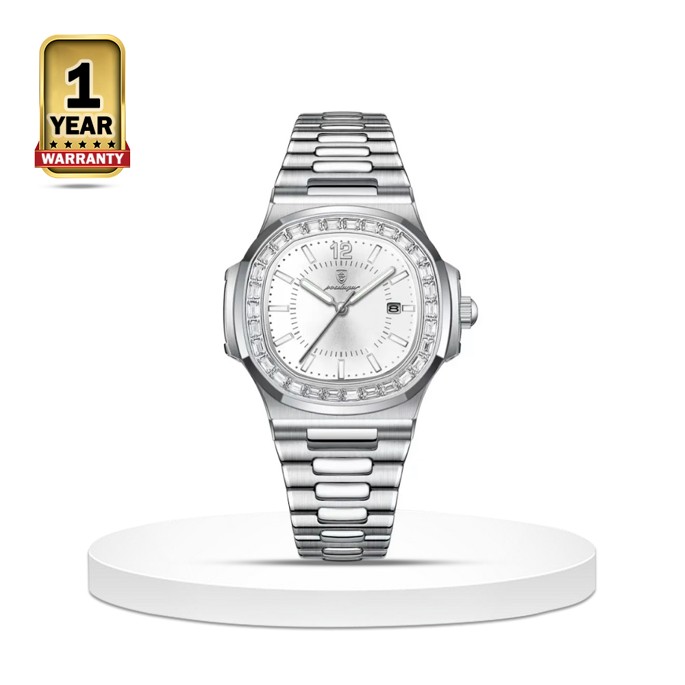Poedagar 918 Quartz Stainless Steel Wrist Watch For Men - Silver and White