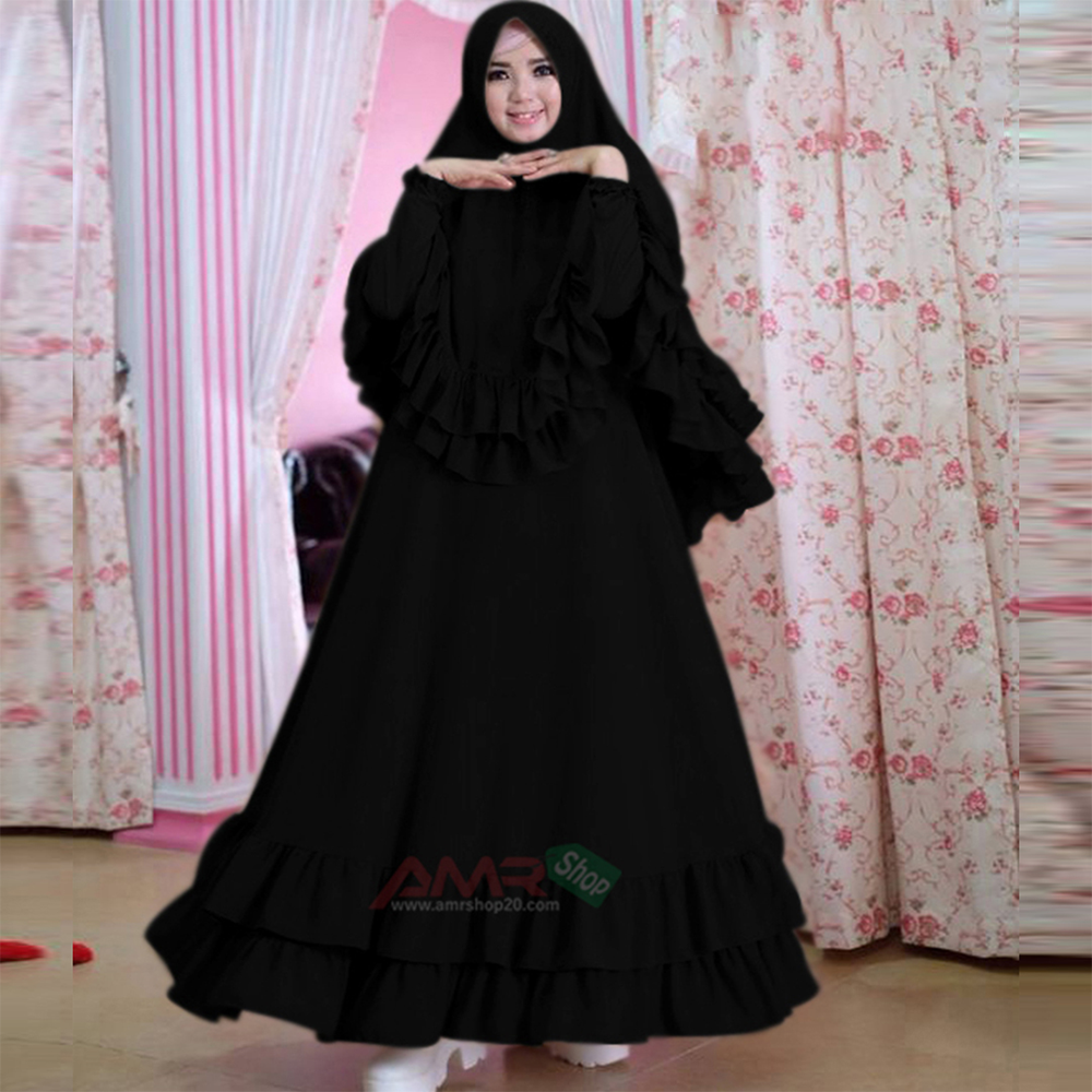 Dubai Cherry Arabian Sweets Hijab and Burqa Set for Women - Black - B_471