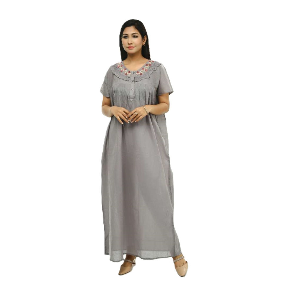 Cotton Half Sleeve Maxi For Women - Gray