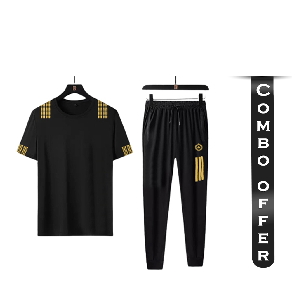 Combo Of PP Jersey T-Shirt With Trouser Full Track Suit - Black - TF-22