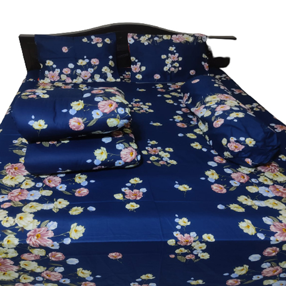 Twill Cotton King Size Five In One Comforter Set - Blue - CFS-89